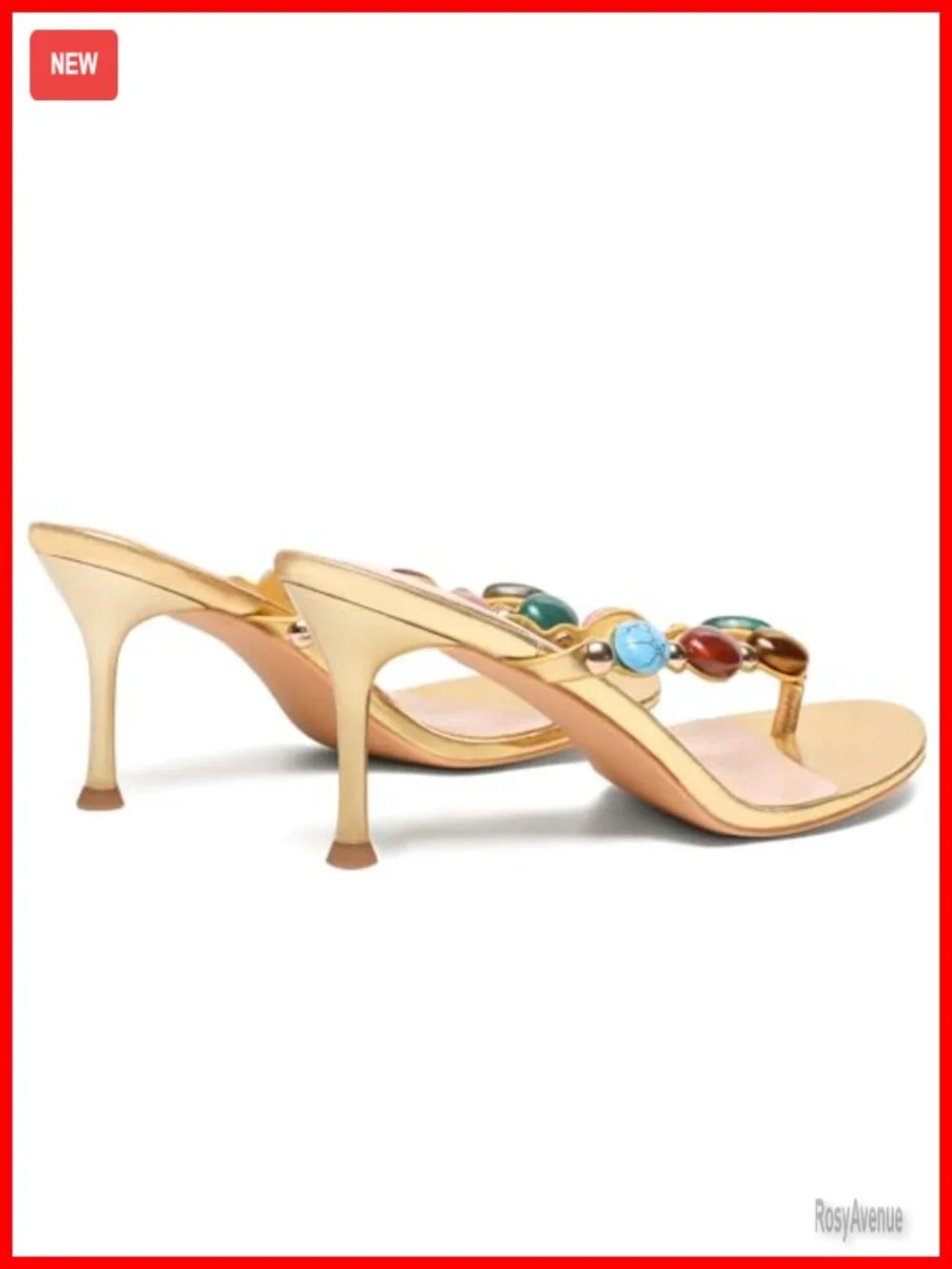 Jeweled Thong Strappy Sandals Mid Heel Open Toe Mules Flip Flop Casual Party